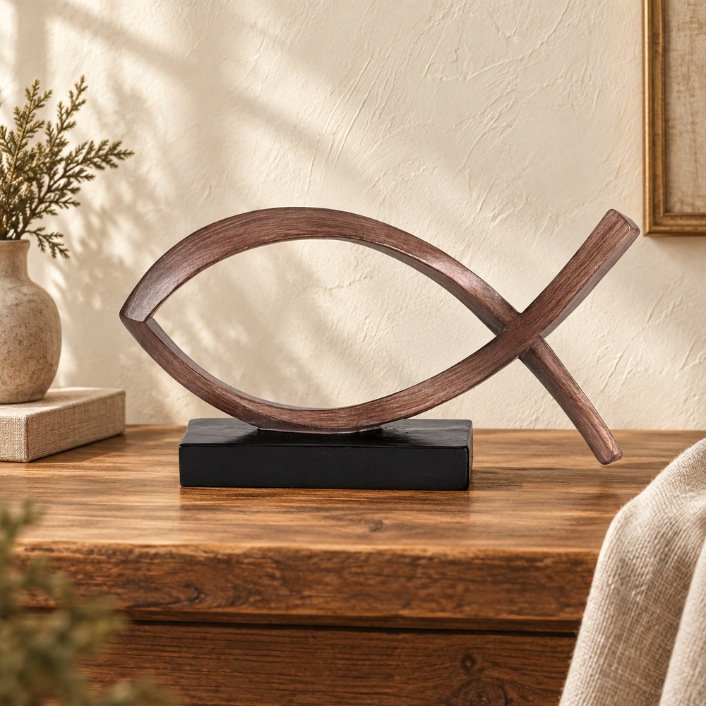 Figurine: Walnut Ichthys — 8-Inch — front view