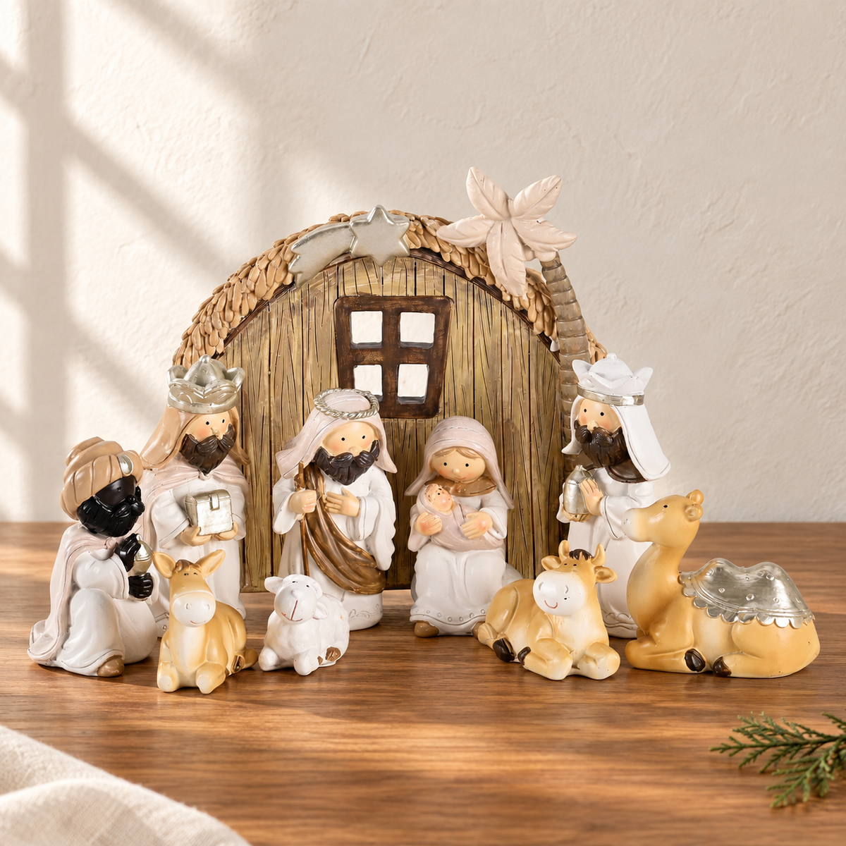 Nativity Set: Neutral-Tone Nativity with Crèche — 7-Inch — alternate view