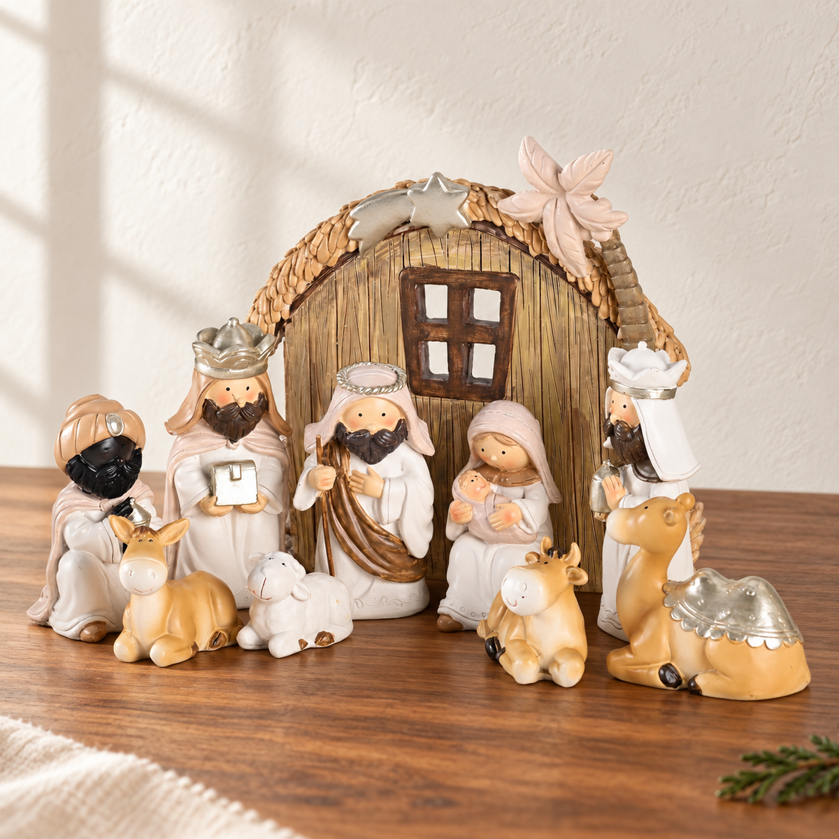 Nativity Set: Neutral-Tone Nativity with Crèche — 7-Inch — detail view