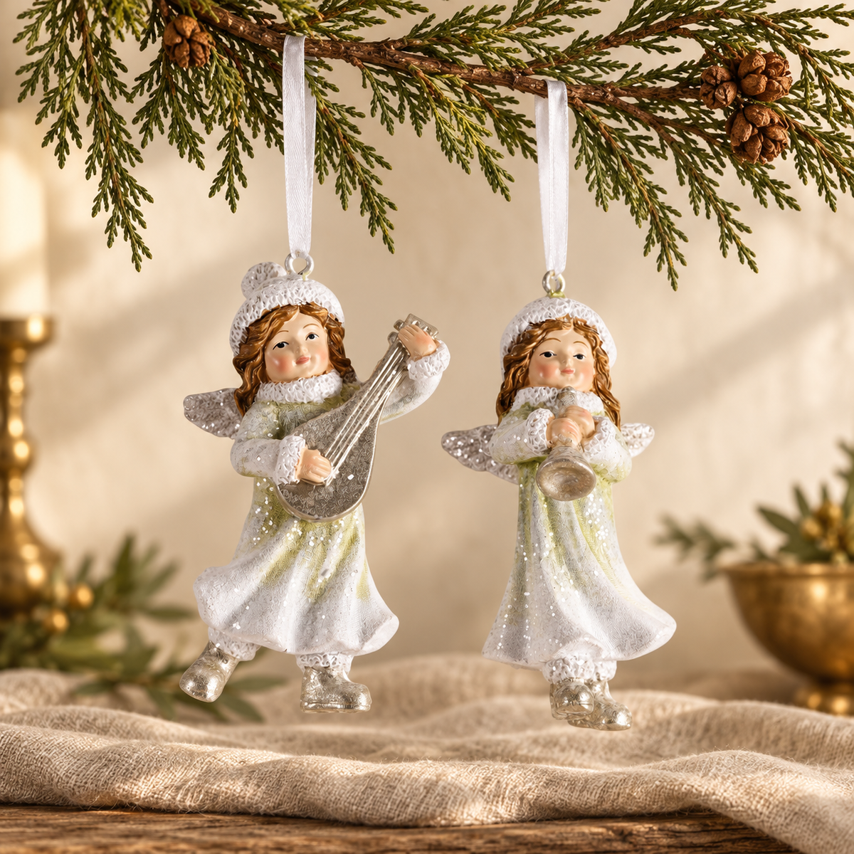 Ornament: Two Musical Angel Ornaments — 3.5-Inch — front view