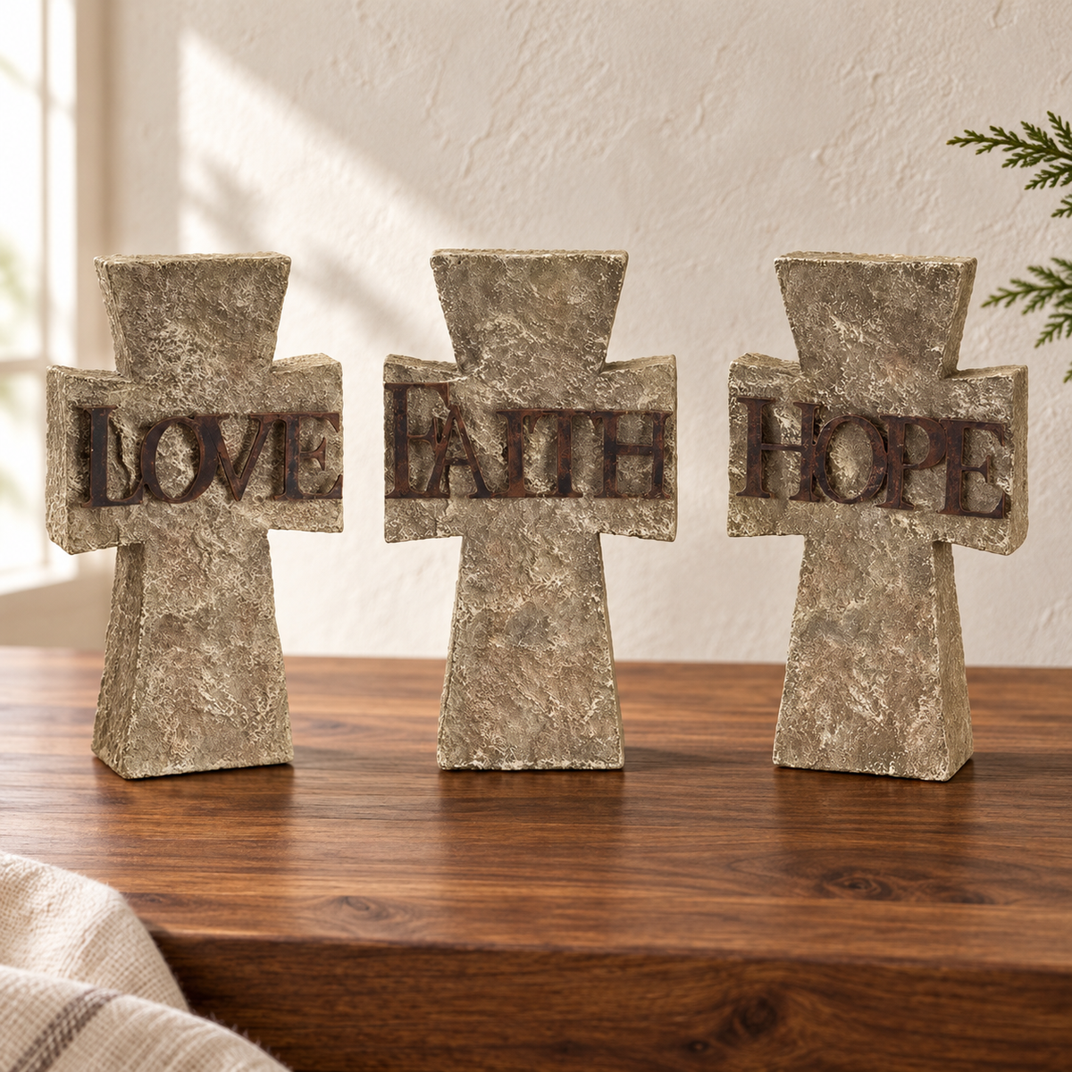 Decorative Cross: Hope, Faith & Love Crosses — Set of 3 — front view
