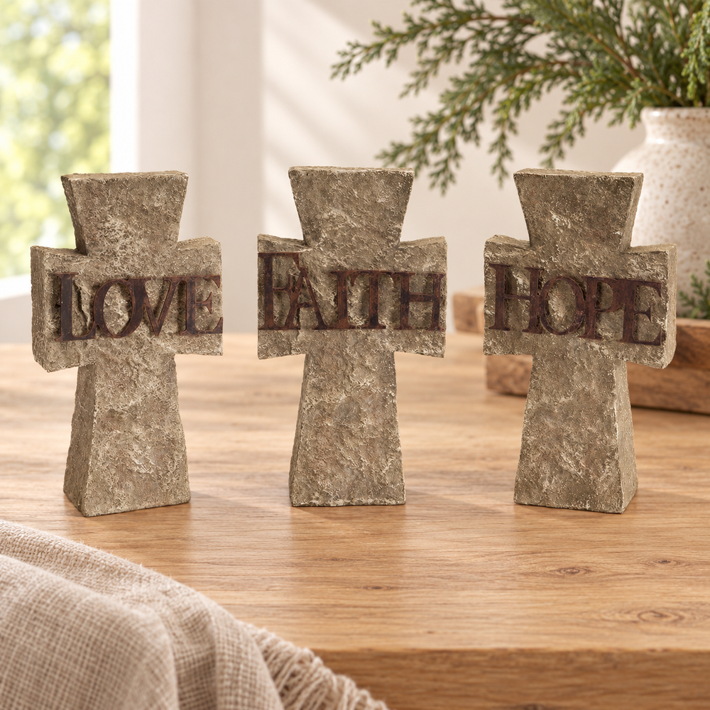 Decorative Cross: Hope, Faith & Love Crosses — Set of 3 — Psalm & Cedar editorial product image
