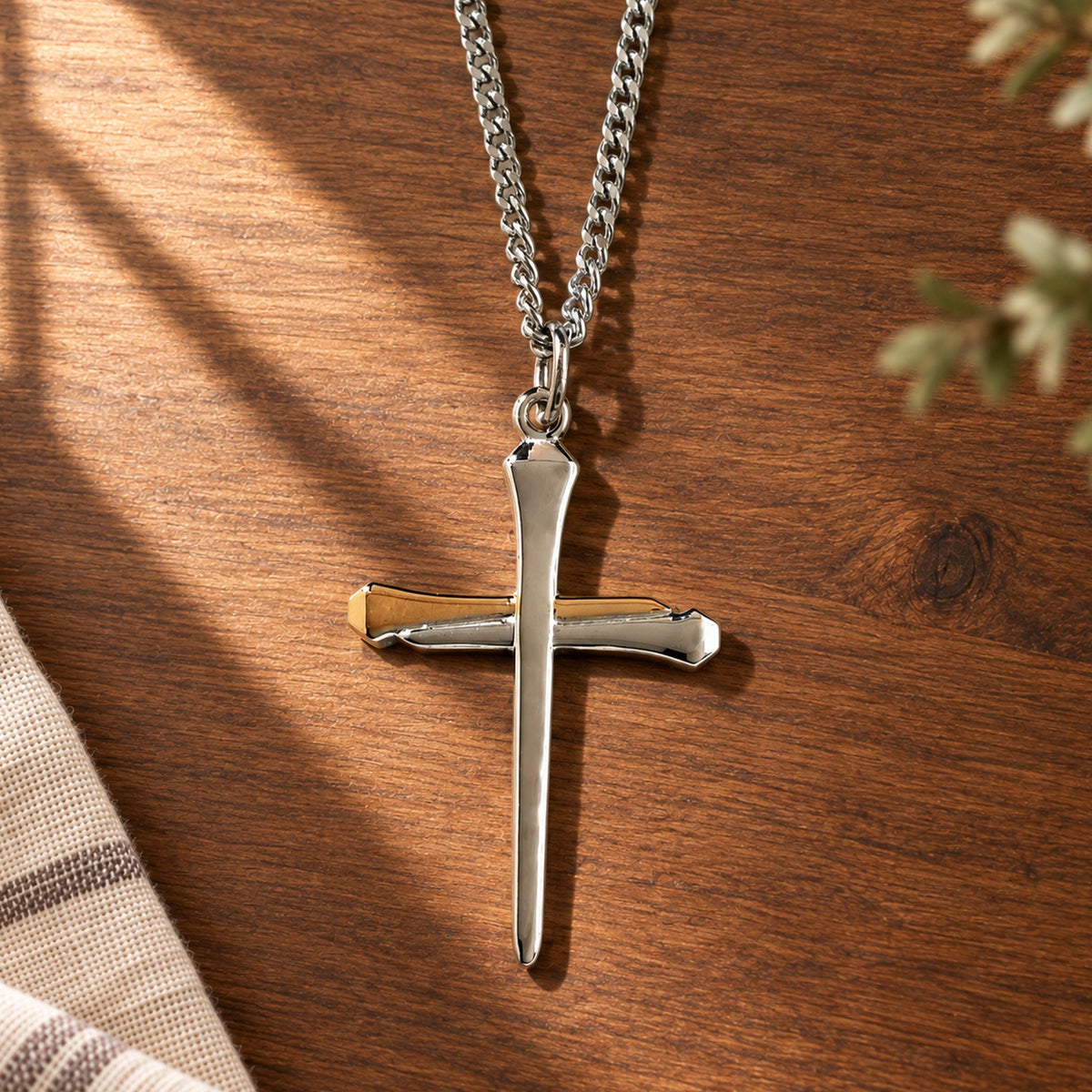 Necklace: Two-Tone Nail Cross — 24-Inch — Psalm & Cedar