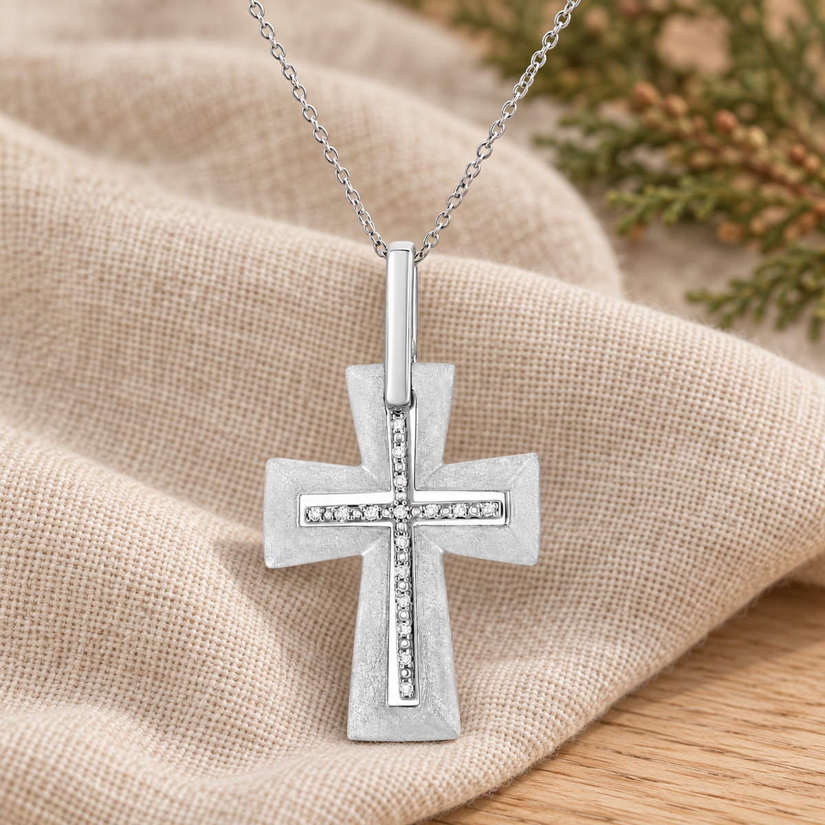 Necklace: Diamond Cross — 18-Inch — Psalm & Cedar editorial product image