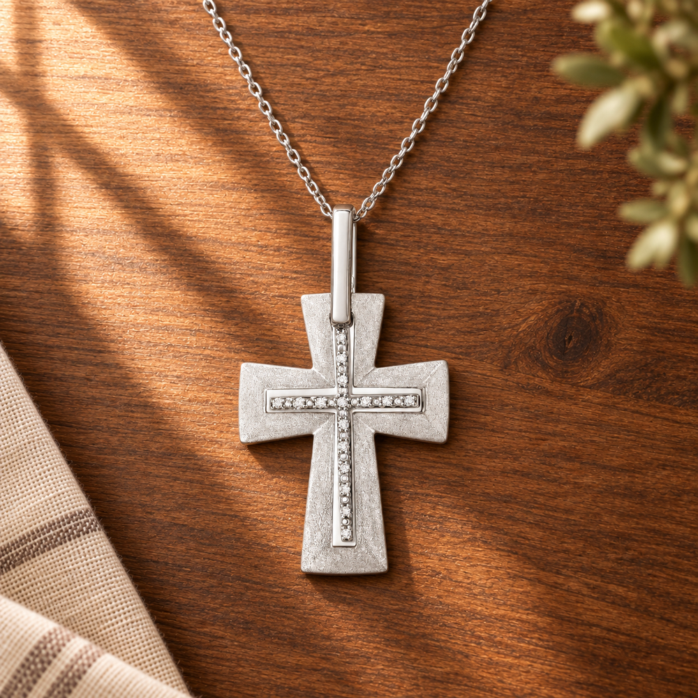 Sterling Silver Diamond Cross Necklace — 18-Inch