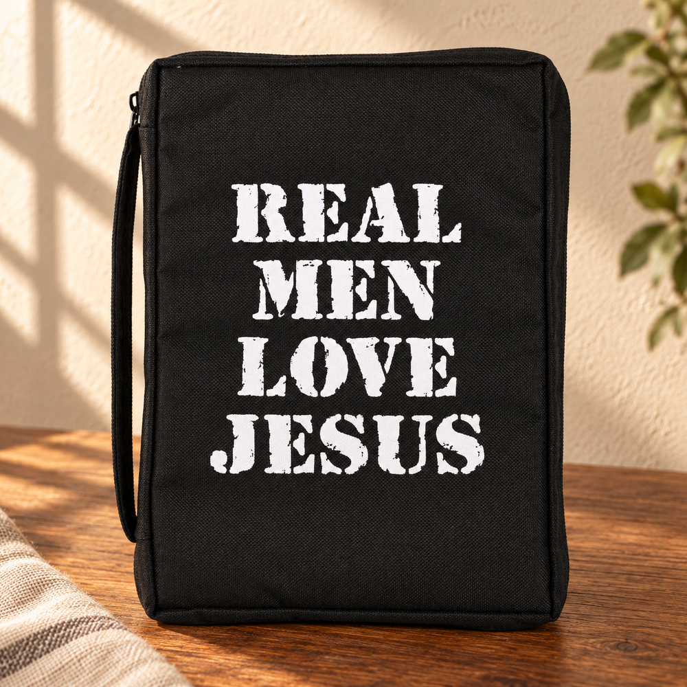 Real Men Love Jesus Bible Cover — Black, Large