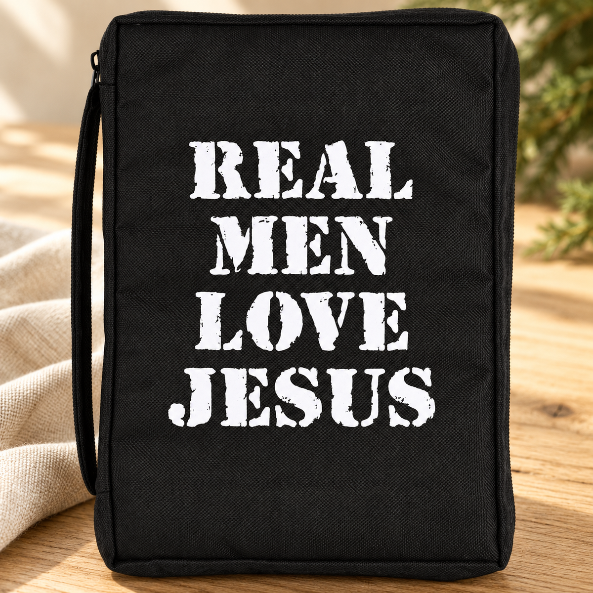 Bible Cover: Real Men Love Jesus — Black, Large — Psalm & Cedar editorial product image