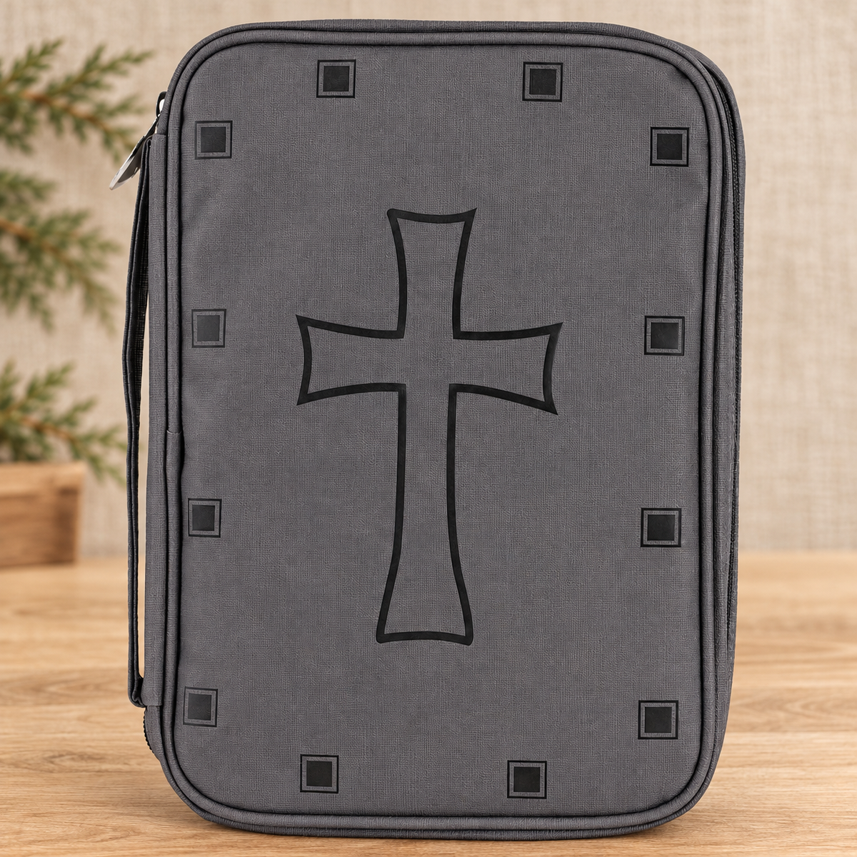 Bible Cover: Large Cross — Charcoal Gray — Psalm & Cedar editorial product image