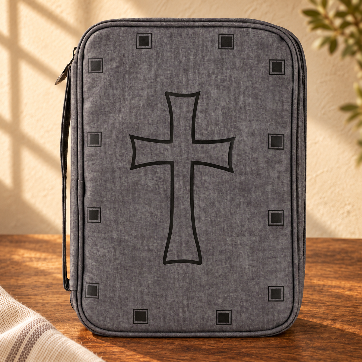 Cross Bible Cover — Charcoal Gray, Large