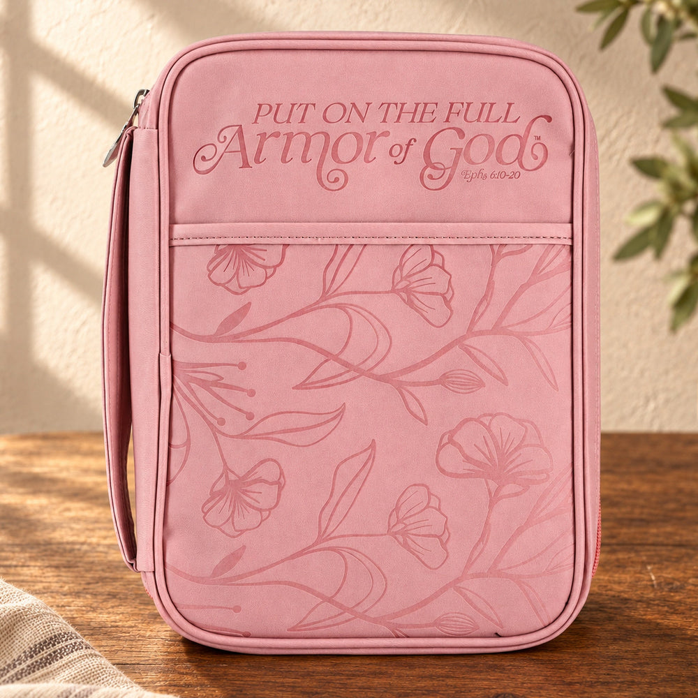 Bible Cover: Full Armor of God Floral — Pink, Large Print — Psalm & Cedar