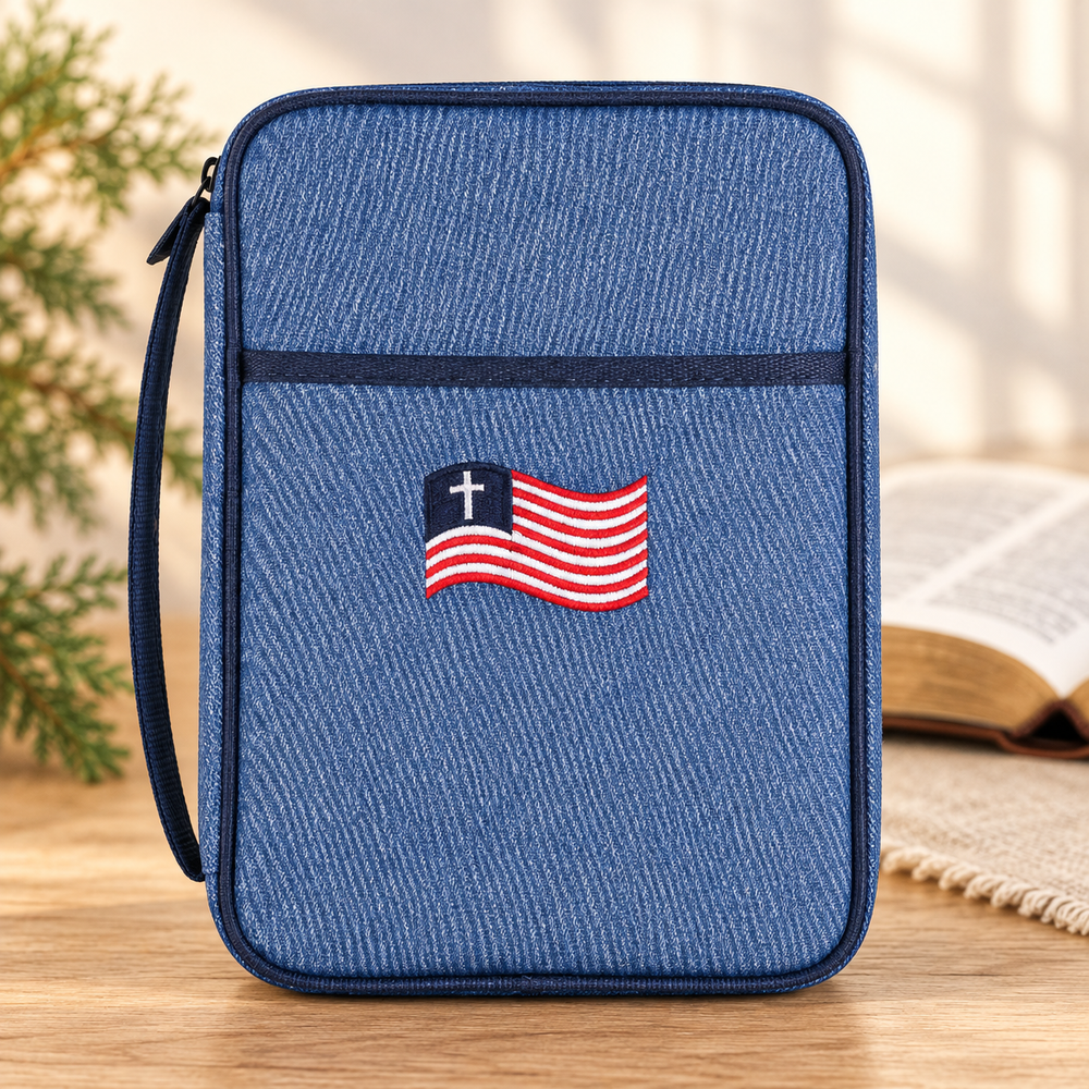 Bible Cover: Embroidered Flag — Denim Blue — Psalm & Cedar editorial product image