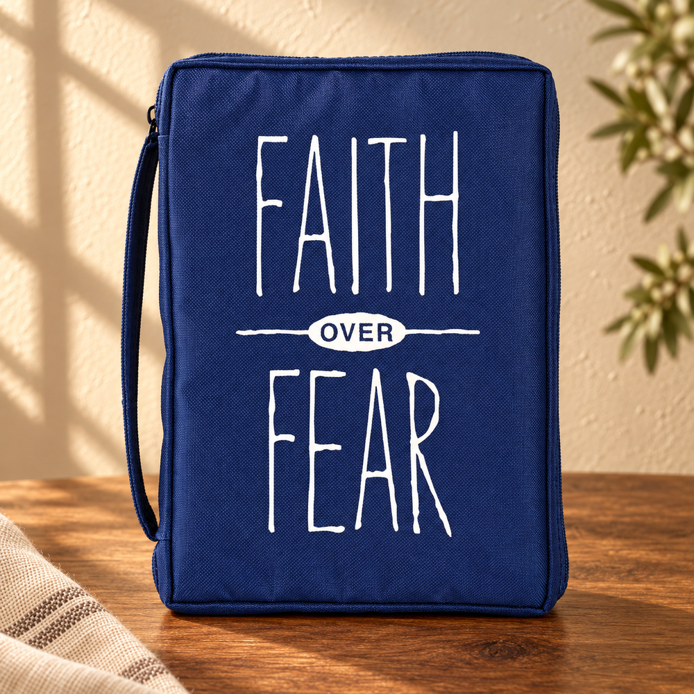 Faith Over Fear Bible Cover — Navy, Large Print