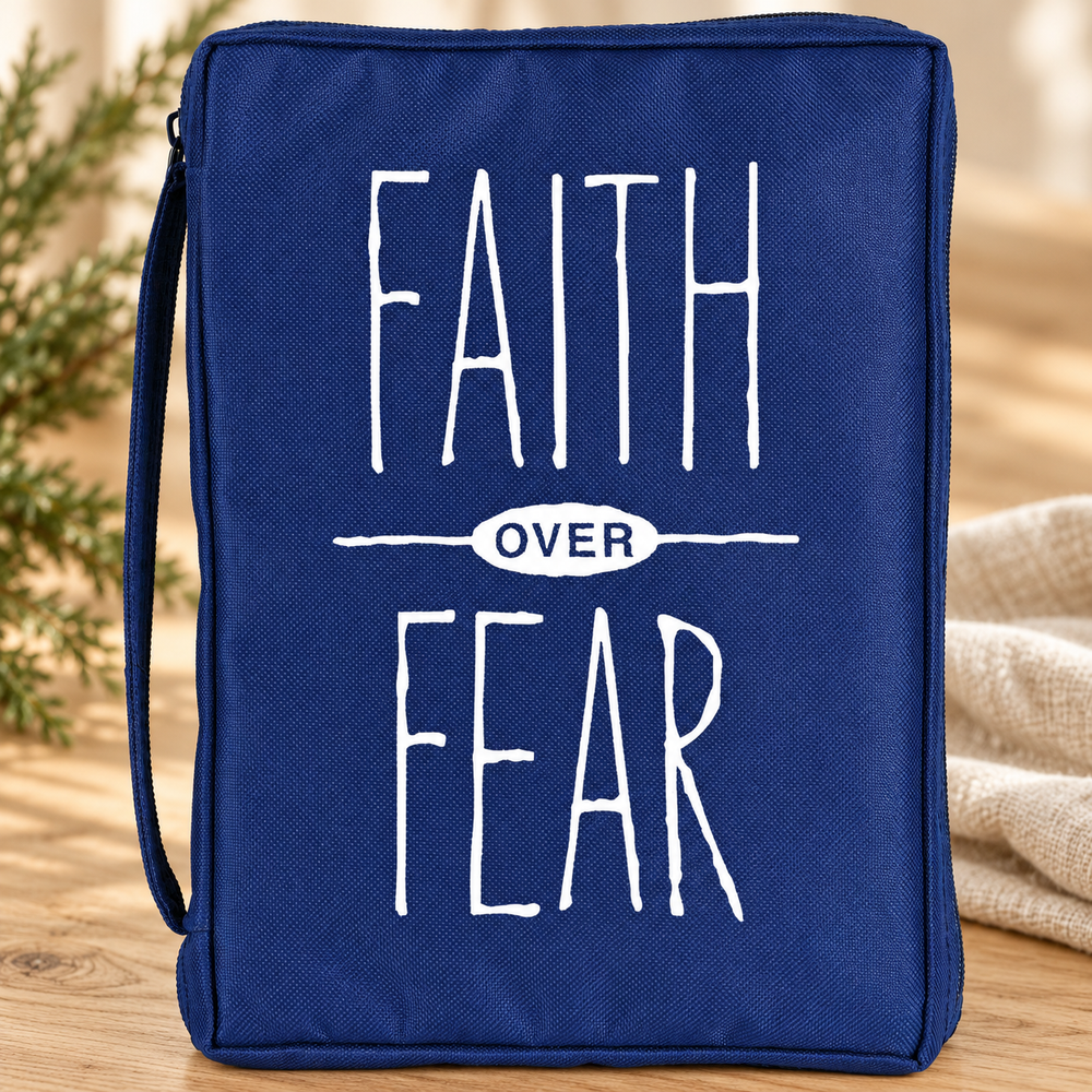 Bible Cover: Faith Over Fear — Navy, Large Print — Psalm & Cedar editorial product image