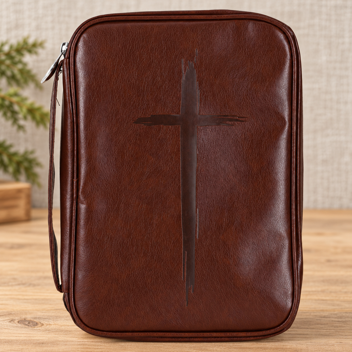 Bible Cover: Rugged Cross — Brown, Large Print — Psalm & Cedar editorial product image