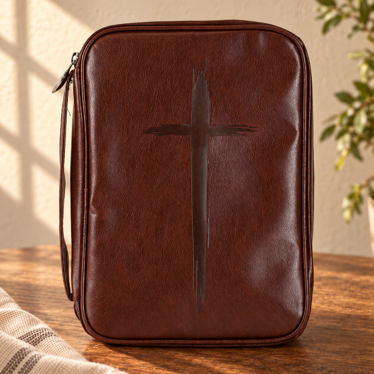 Rugged Cross Bible Cover — Brown, Large Print