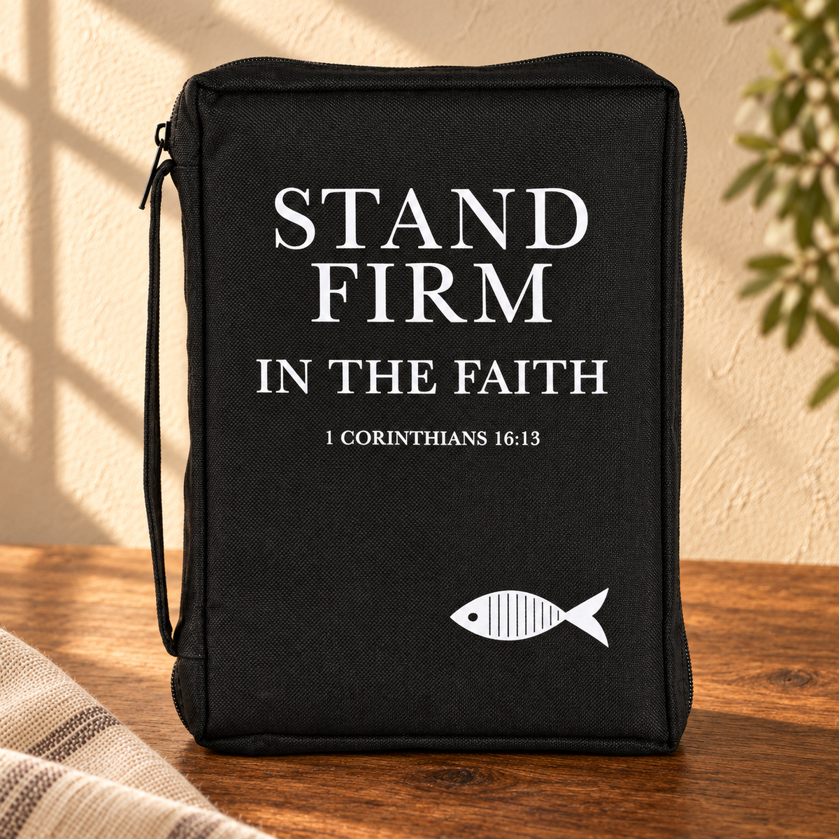 Stand Firm in the Faith Bible Cover — Black, Large