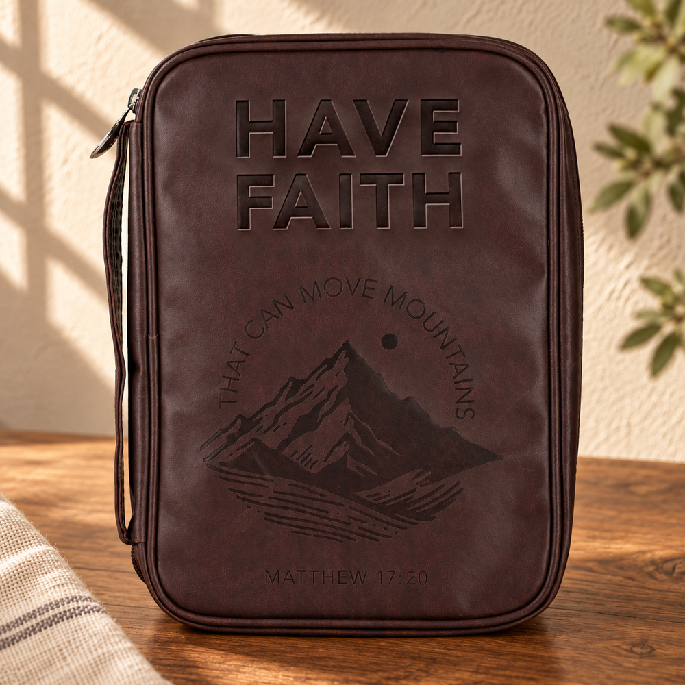 Have Faith Mountain Bible Cover — Brown, Large Print