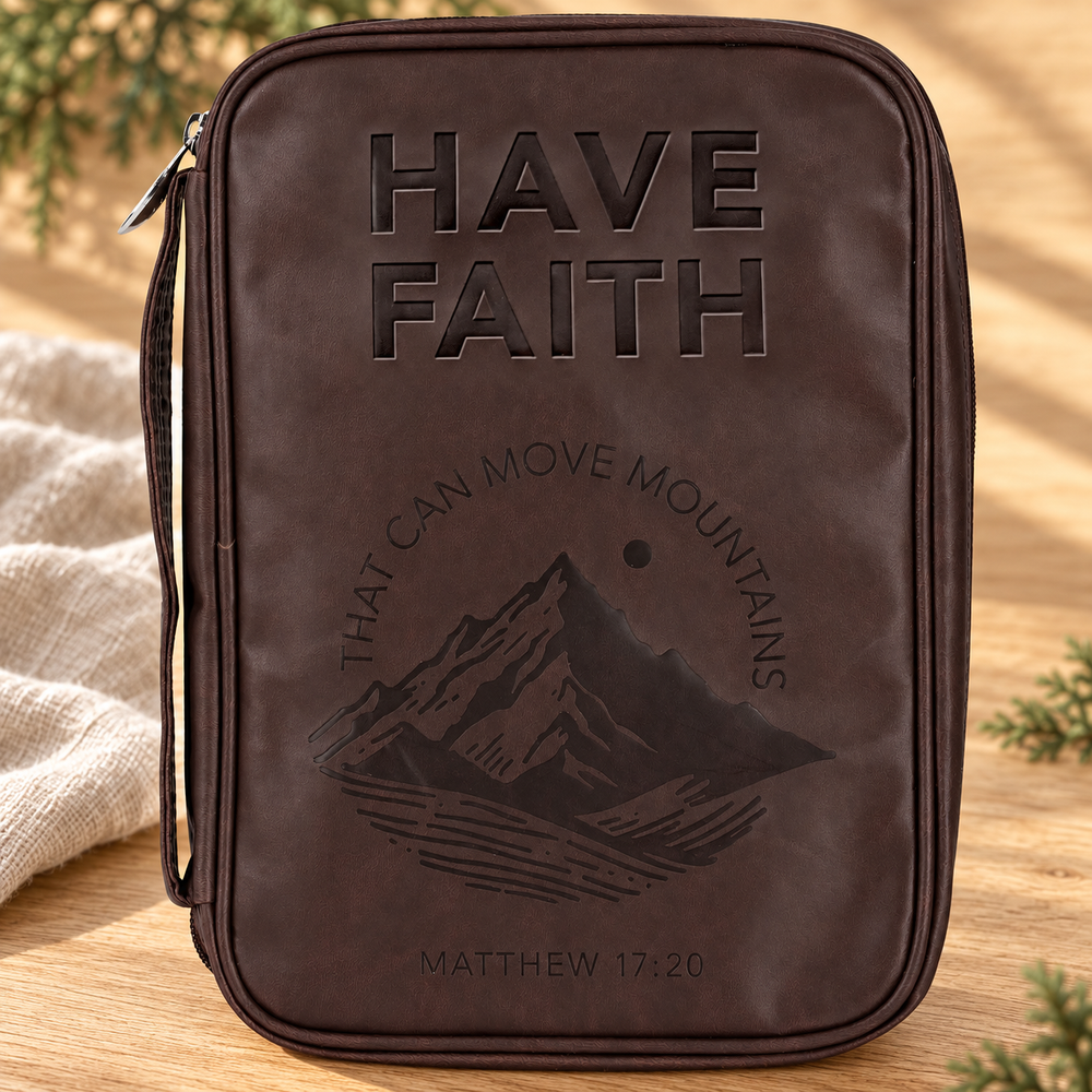 Bible Cover: Have Faith Mountain — Brown, Large Print — Psalm & Cedar editorial product image