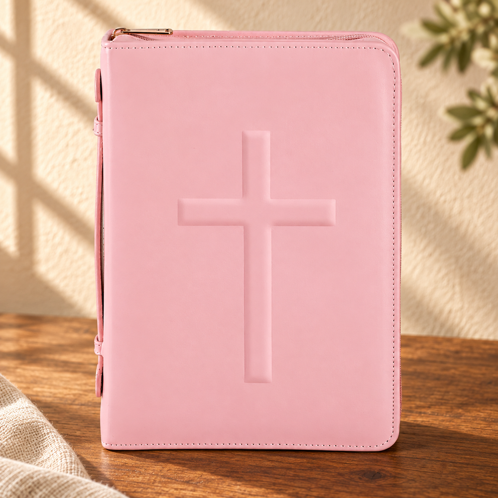 Embossed Cross Bible Cover — Pink, Extra Large