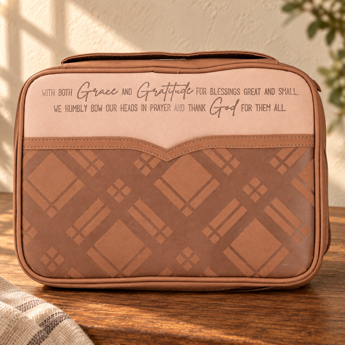 Grace & Gratitude Bible Cover — Brown, Large