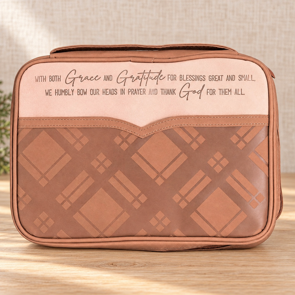 Bible Cover: Grace & Gratitude — Brown, Large — Psalm & Cedar editorial product image