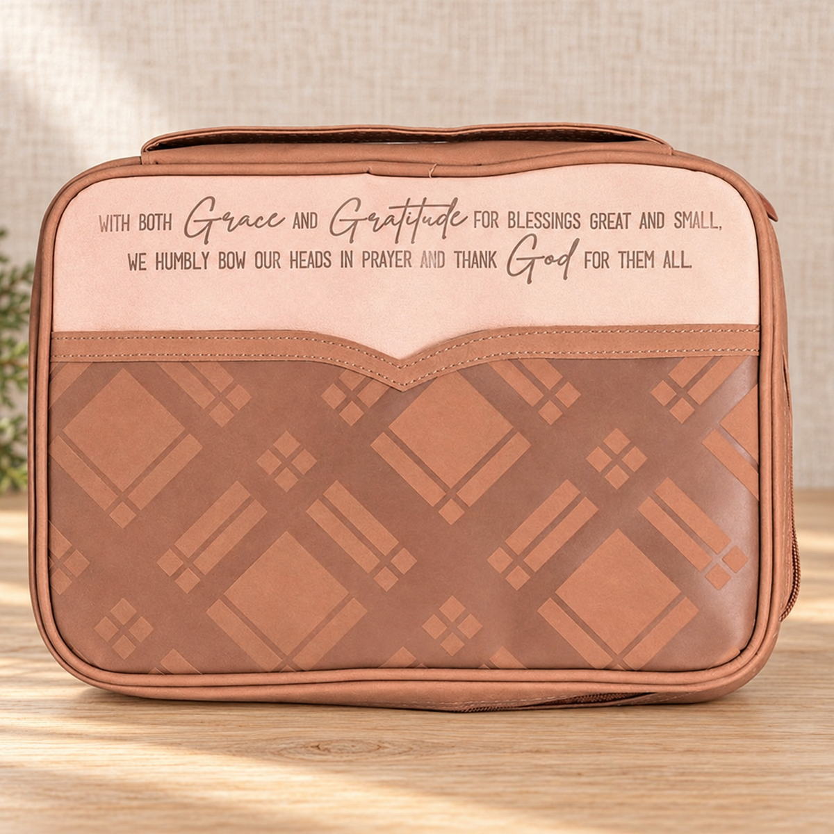 Bible Cover: Grace & Gratitude — Brown, Large — Psalm & Cedar editorial product image