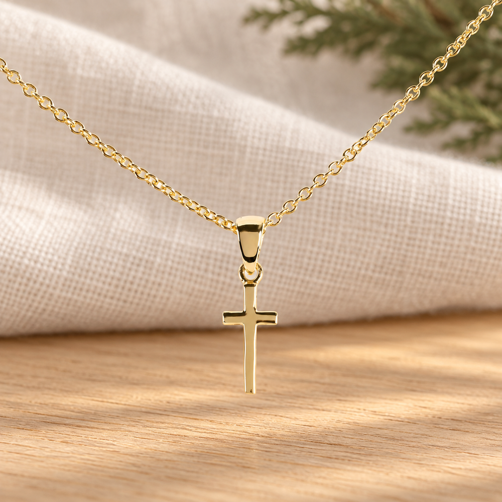 Decorative Cross: Mini Box Cross, Gold Plated — Psalm & Cedar editorial product image