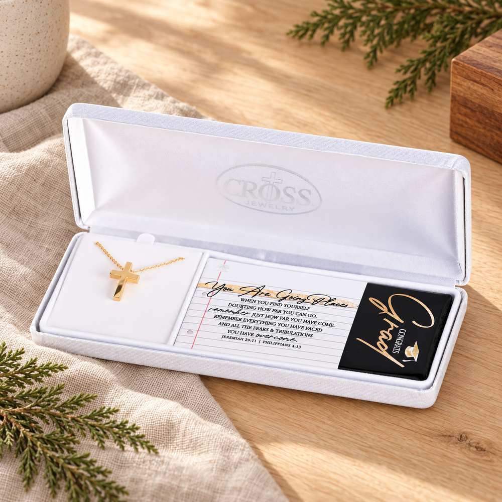 Necklace: Graduation Box Cross — Psalm & Cedar editorial product image