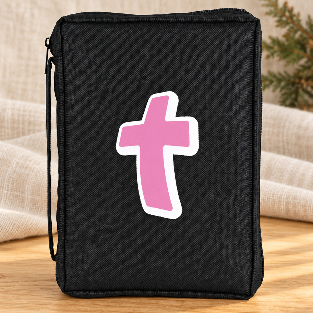Bible Cover: Pink Cross Black Medium — Psalm & Cedar editorial product image