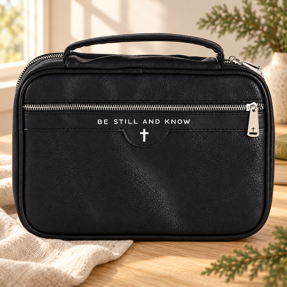 Bible Cover: Be Still — Black, Extra Large — Psalm & Cedar editorial product image