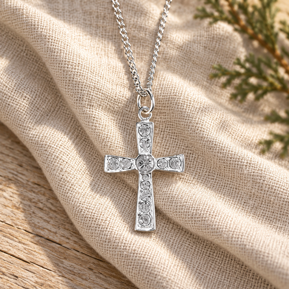 Necklace: Silver Plated Flare Cross — Psalm & Cedar editorial product image