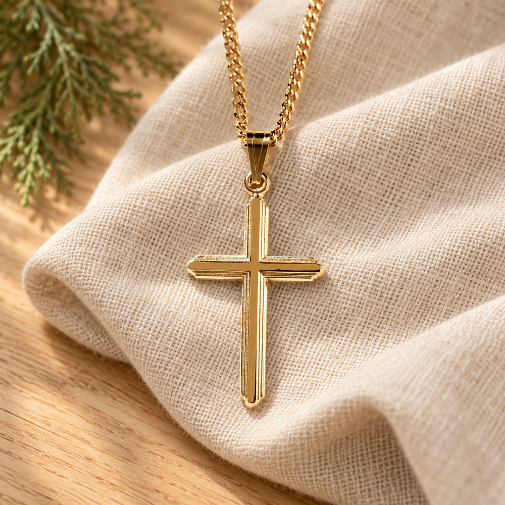 Necklace: Gold-Plated Box Cross — 18 inch — Psalm & Cedar editorial product image