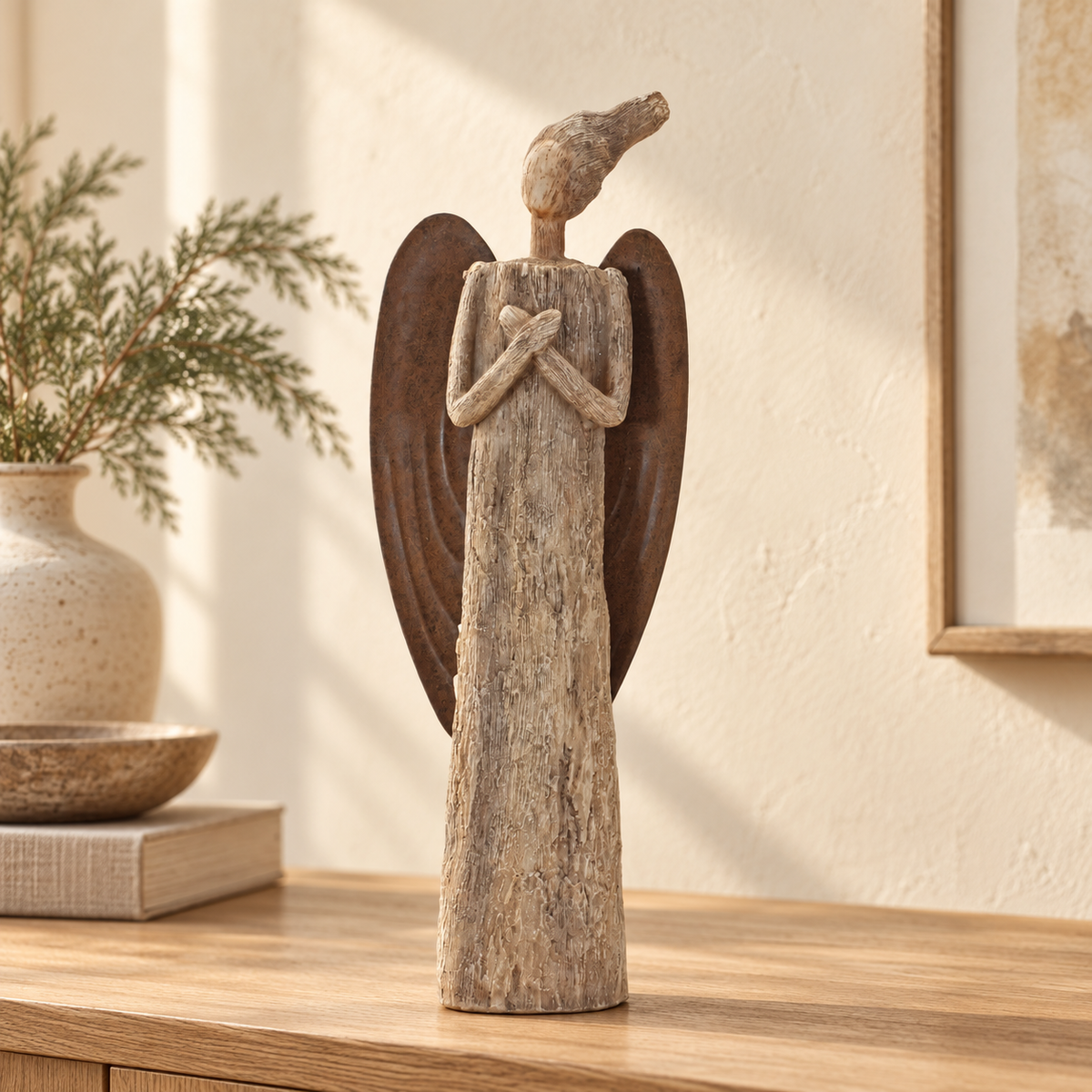 Rustic Tree Angel Statue — Psalm & Cedar editorial product image