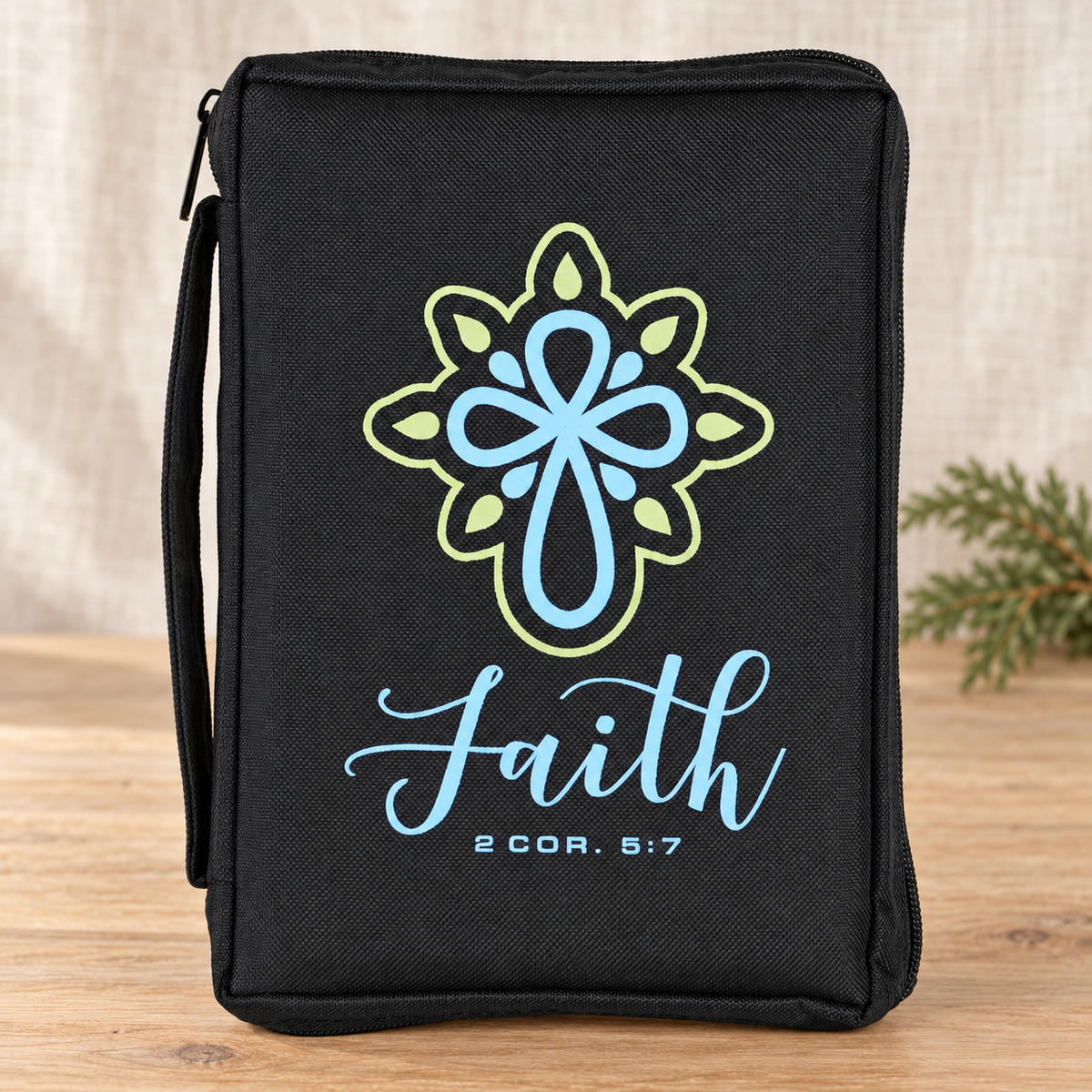Bible Cover: Walk by Faith — 2 Corinthians 5:7, Medium — Psalm & Cedar editorial product image