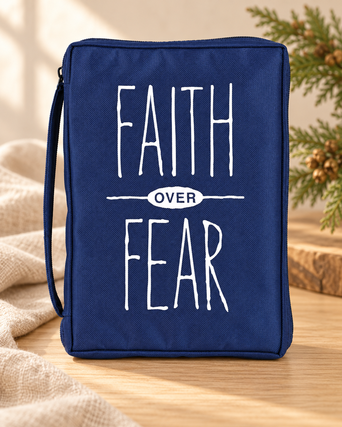 Bible Case Faith Over Fear Navy — Psalm & Cedar editorial product image