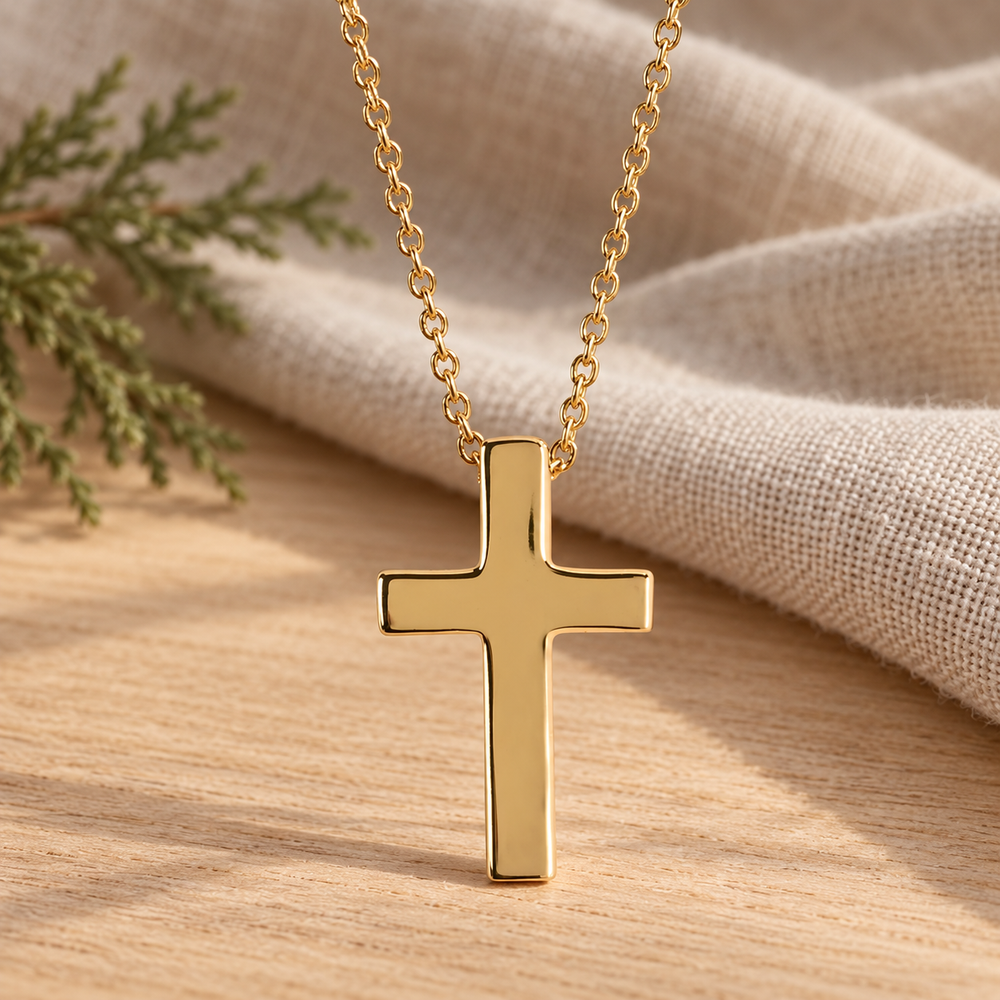 Necklace Box Cross Gold-Plated 18L — Psalm & Cedar editorial product image
