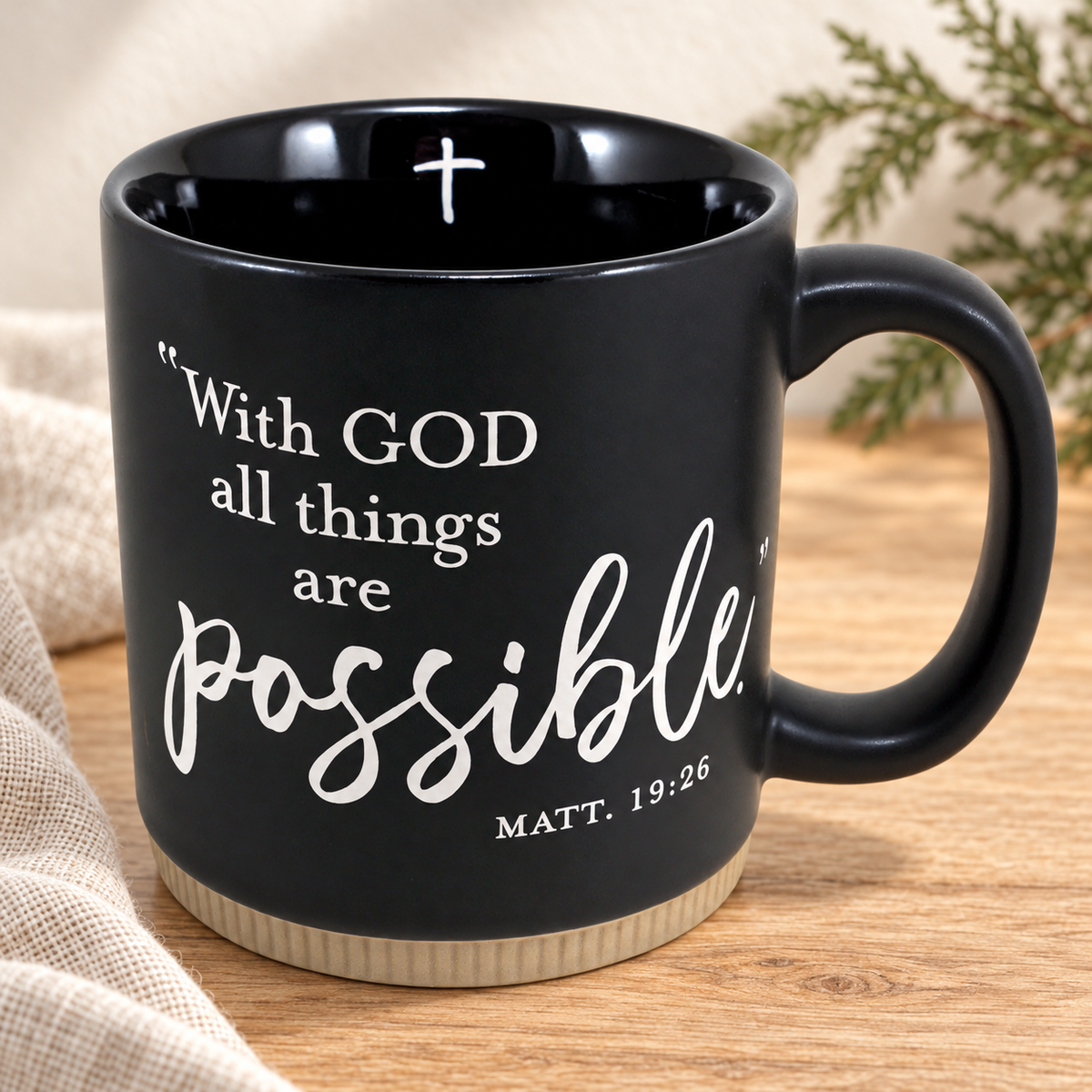 Mug: Faith Foundations — Possible, Black, 16 oz — Psalm & Cedar editorial product image