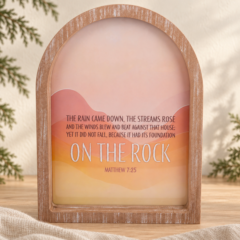 Framed Arch Wall Art: On the Rock — Matthew 7:25 — Psalm & Cedar editorial product image