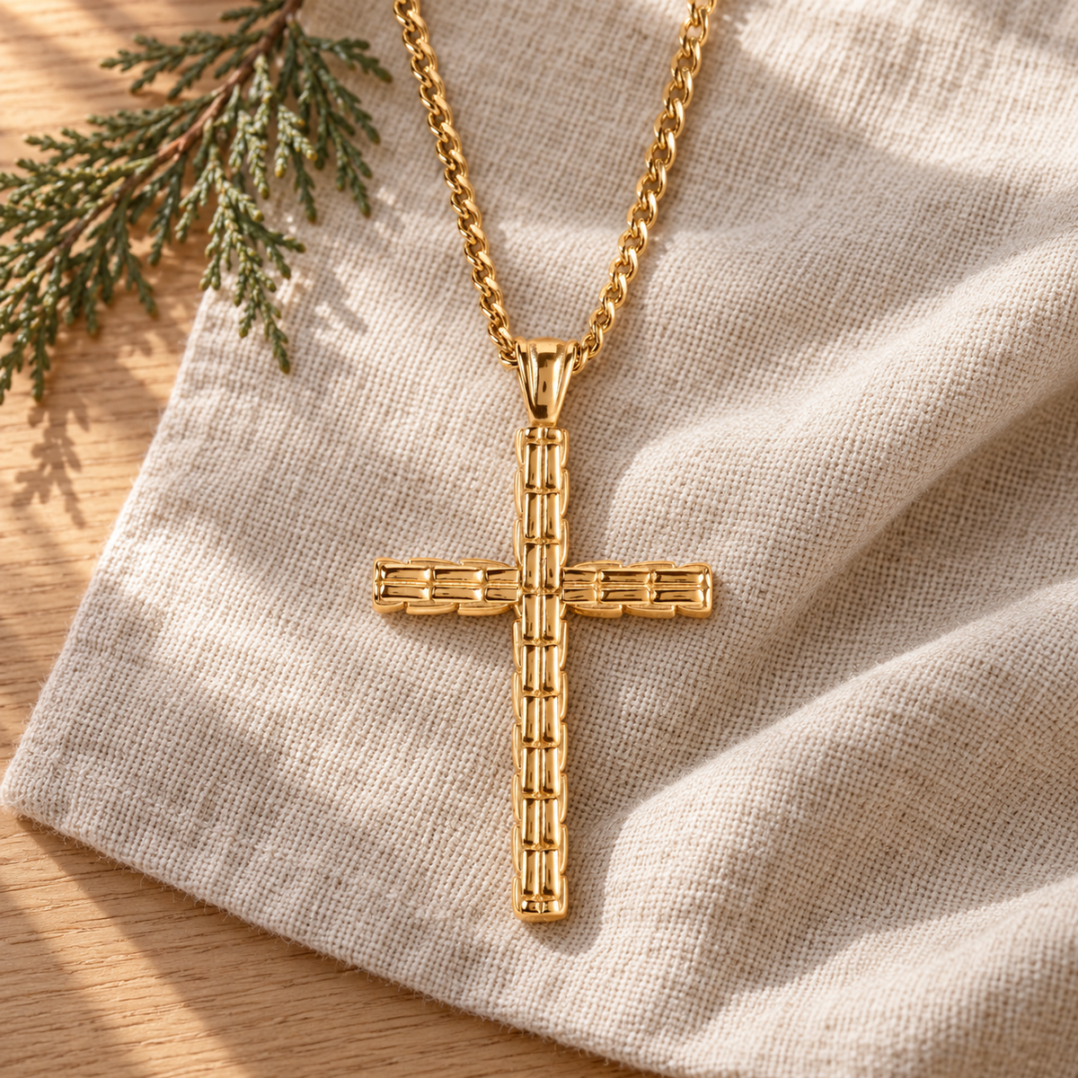 Necklace: Gold-Plated Box Cross — 24 inch — Psalm & Cedar editorial product image