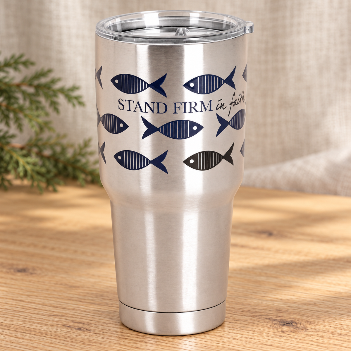 Tumbler: Stand Firm in Faith — Silver, 30 oz — Psalm & Cedar editorial product image