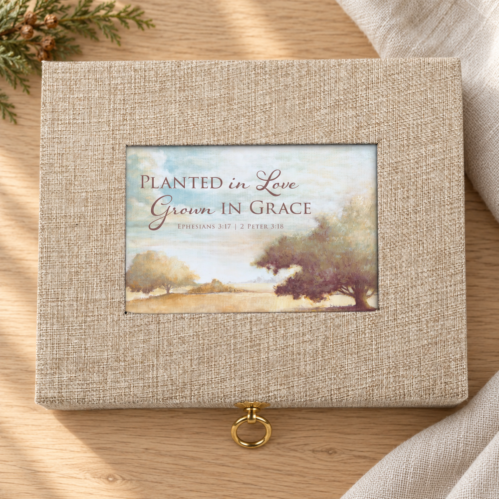 Large Linen Jewelry Box Planted In Love — Psalm & Cedar editorial product image