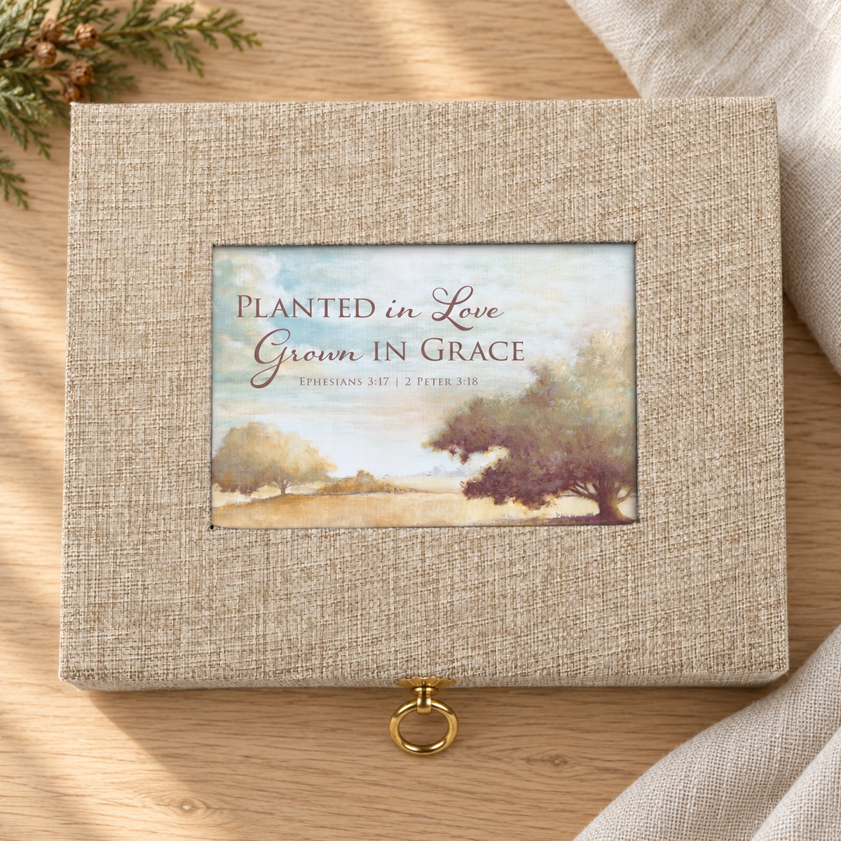 Large Linen Jewelry Box Planted In Love — Psalm & Cedar editorial product image