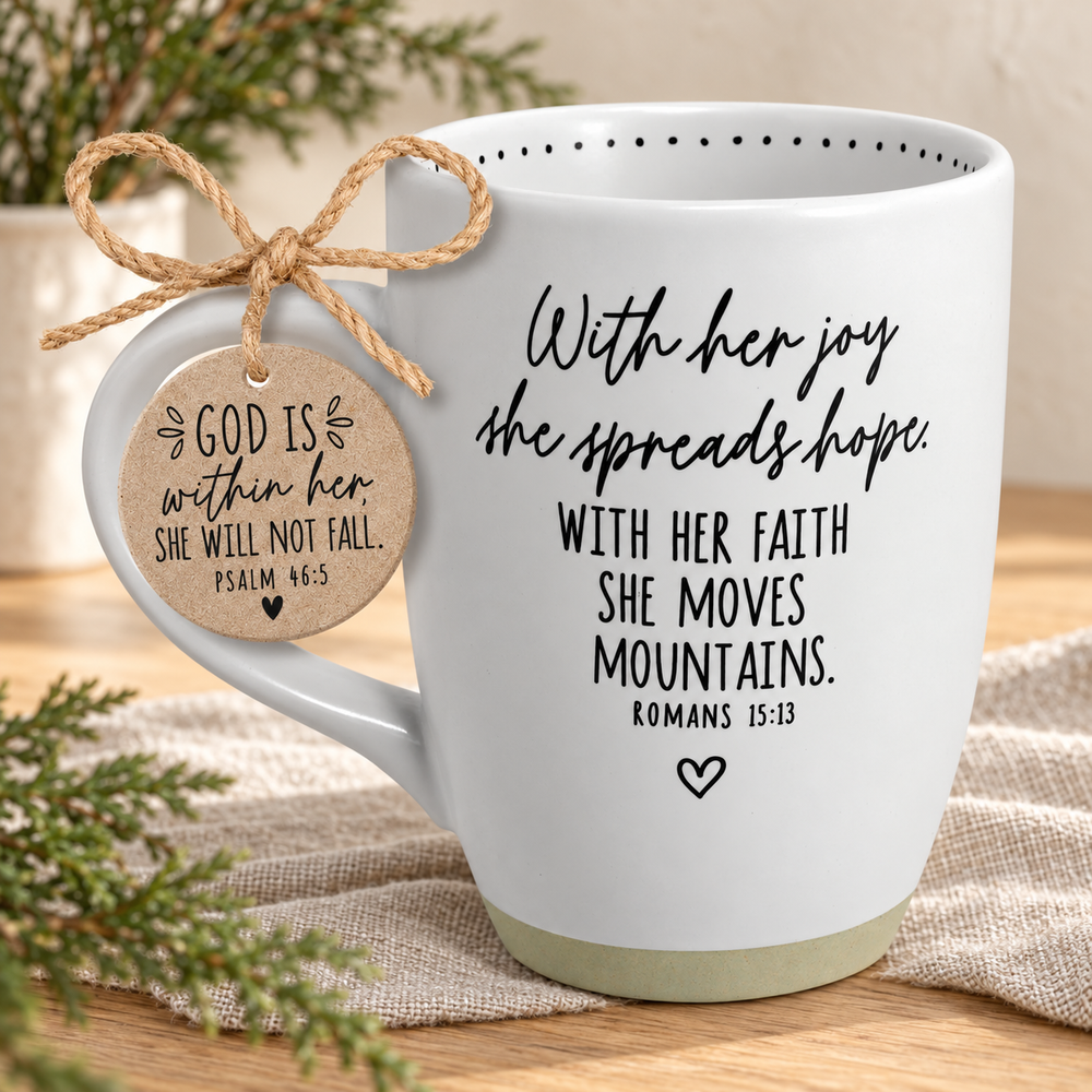 Mug: She Spreads Hope — White Ceramic, 17 oz — Psalm & Cedar editorial product image