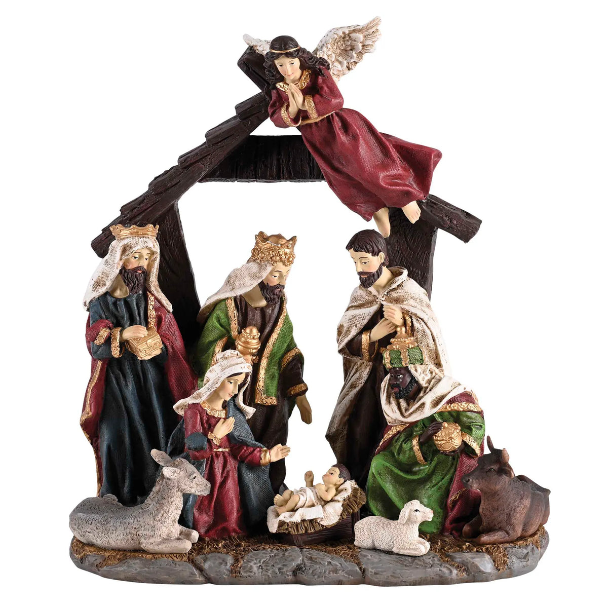 Holy Family with animals and crèche nativity scene — 12.5 inches