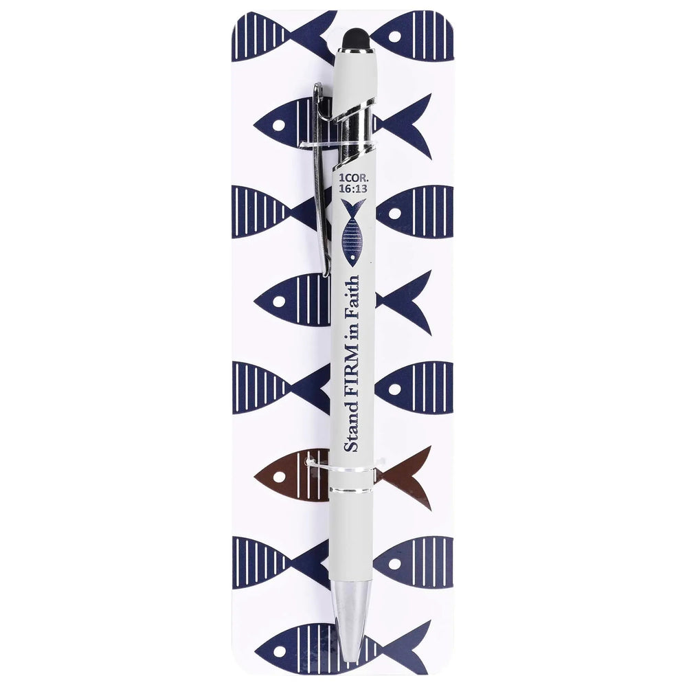 Pen Stand Firm In Faith White Blue Fish — supplier product image