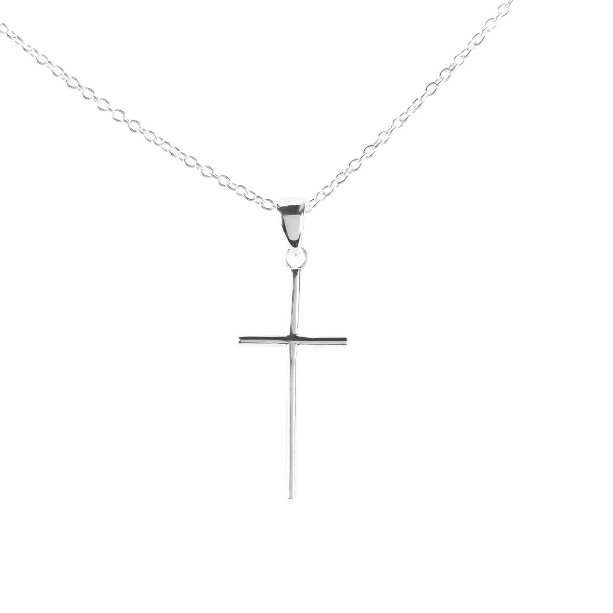 Necklace: Round Tube Cross — Silver-Plated, 18-Inch Chain — supplier product image