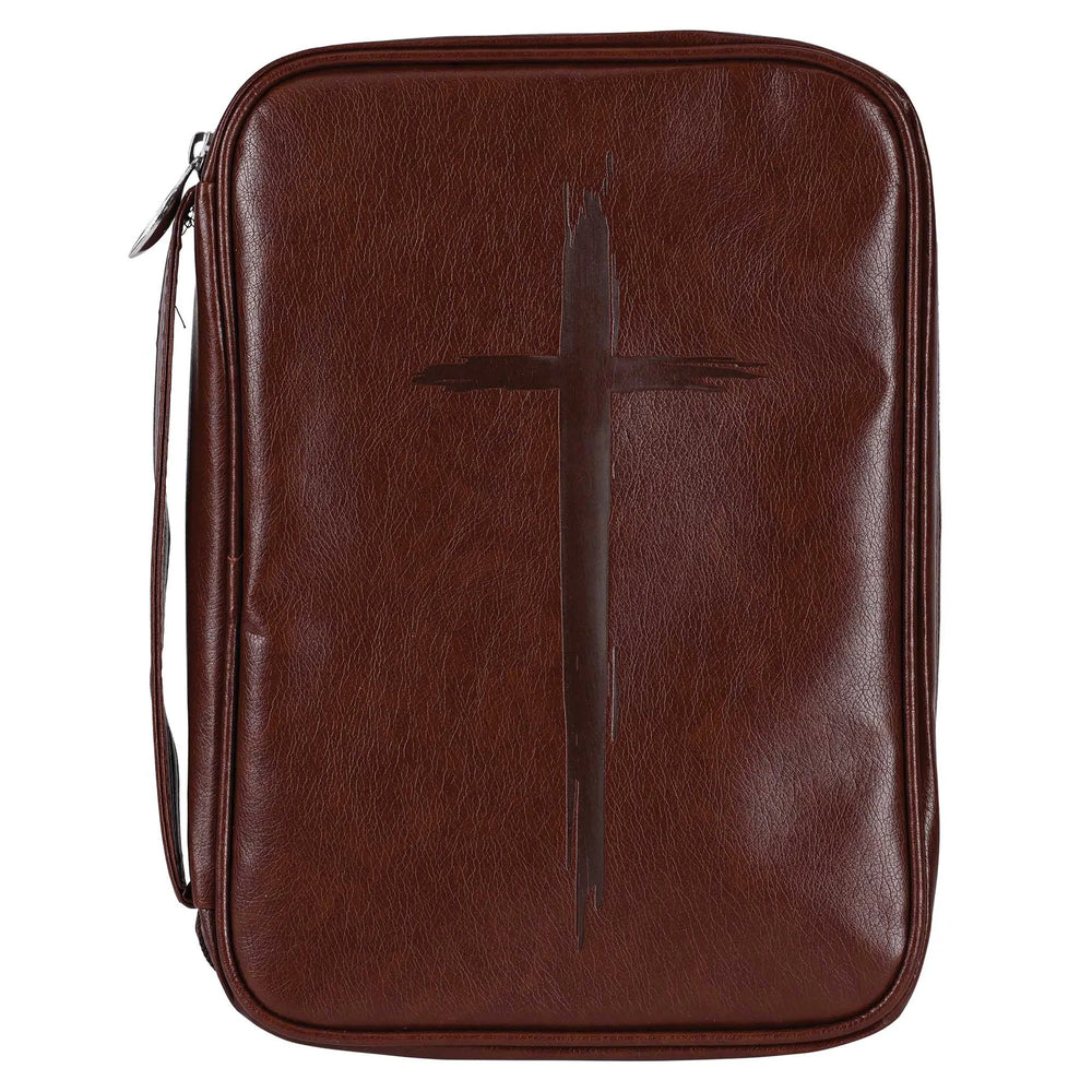 Bible Cover: Rugged Cross — Brown, Large — supplier product image