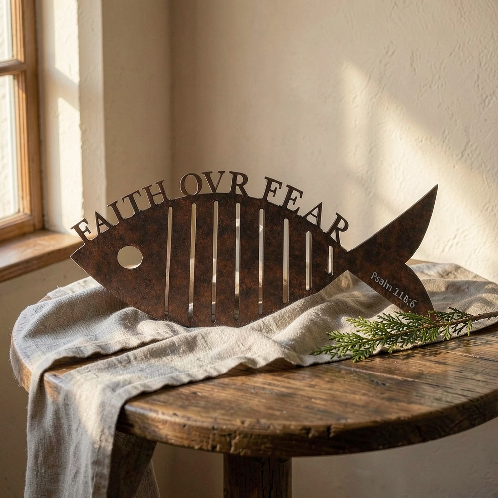 Wall Hanging Metal Fish Faith Over Fear — P&C Studio cf5f6779-8b1f-4263-a921-9d4e52a1c299 — 1/3