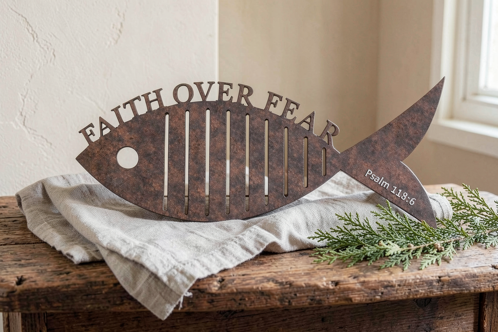 Wall Hanging Metal Fish Faith Over Fear — P&C Studio cf5f6779-8b1f-4263-a921-9d4e52a1c299 — 2/3