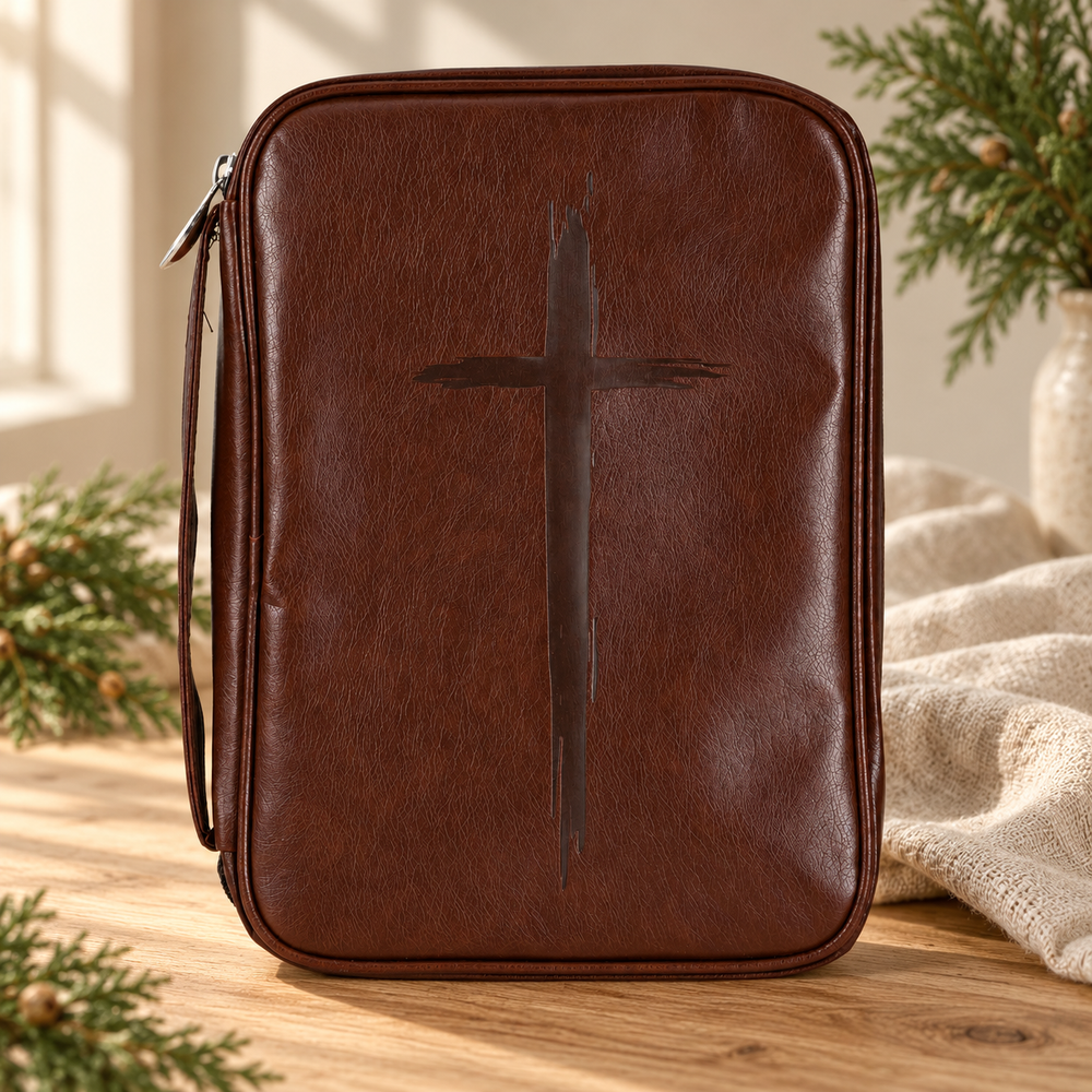 Bible Cover: Brown Rugged Cross — Large — Psalm & Cedar editorial product image